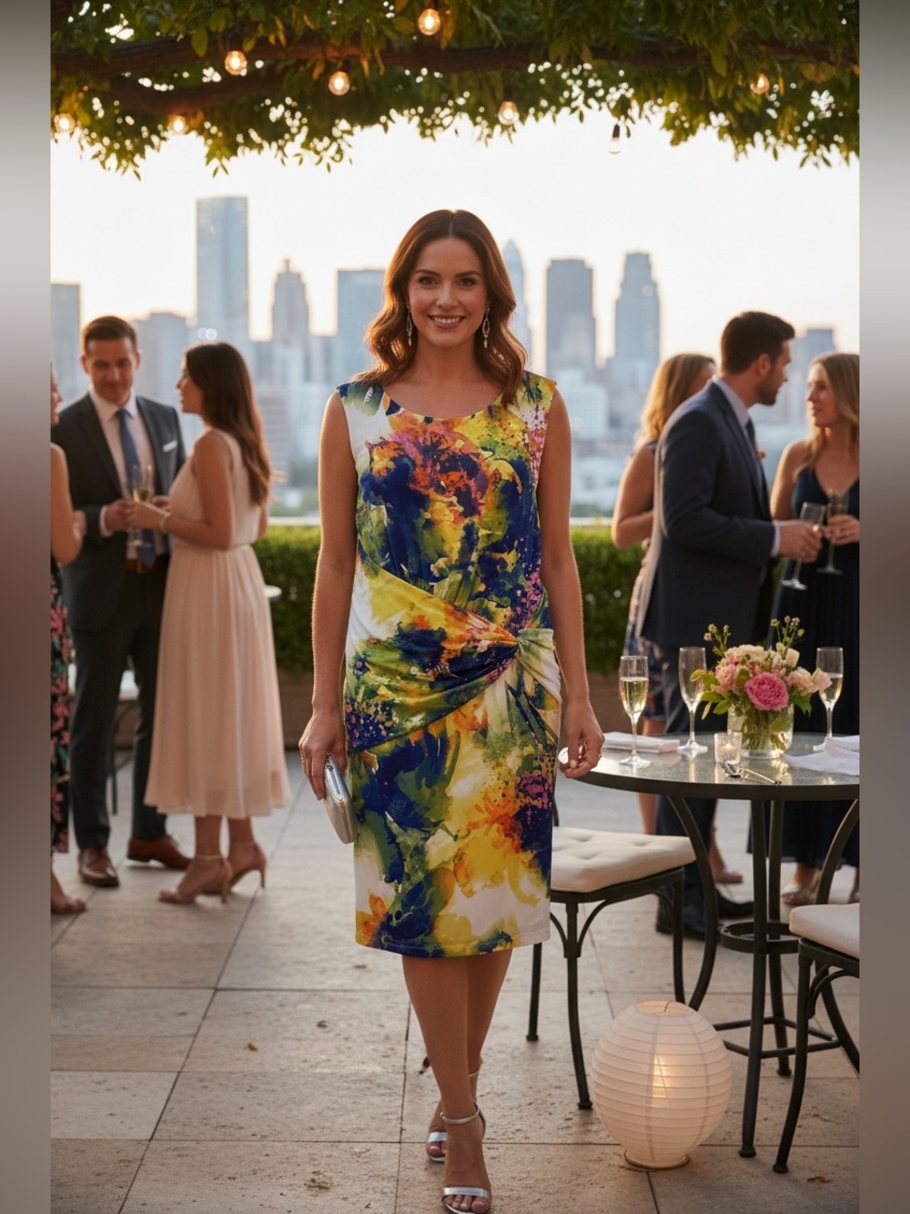 Suzi Chin for Maggy Boutique Sleeveless Abstract Watercolor Twist Front Dress 14